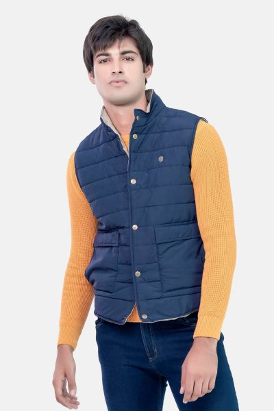 Navy Blue Sleeveless Quilted Gilet