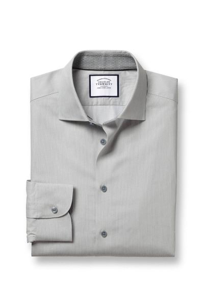 Light Grey Twill With Printed Trim Slim Fit Shirt