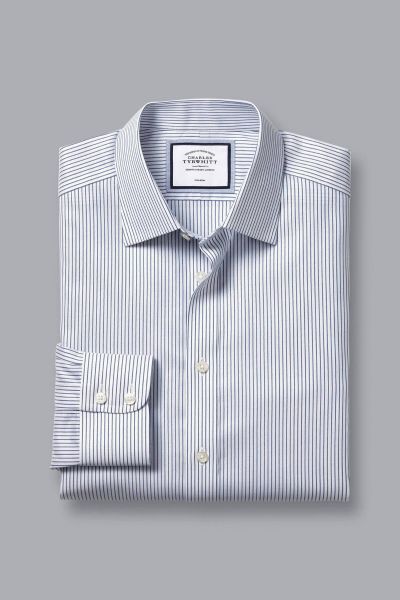 Royal And White Non-Iron Twill Stripe Classic Fit Shirt