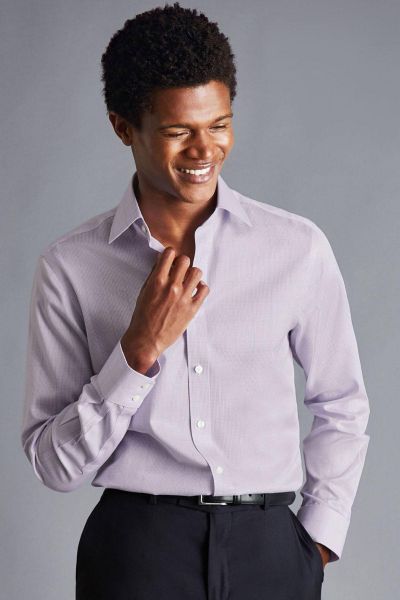 Lavender Purple Non-Iron Twill Puppytooth Check Slim Fit Shirt