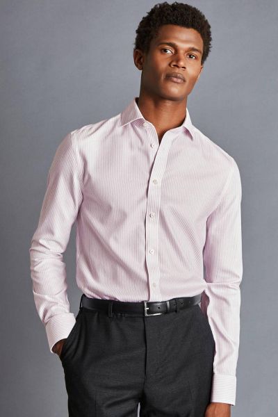 Light Pink Non-Iron Richmond Weave Stripe Cutaway Slim Fit Shirt