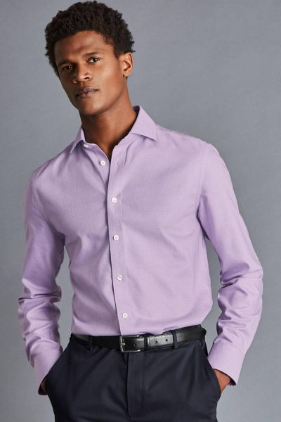 Mauve Purple Non-Iron Richmond Weave Cutaway Slim Fit Shirt