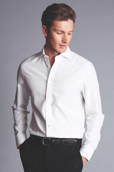 White Non Iron Clifton Weave Cutaway Slim Fit Shirt