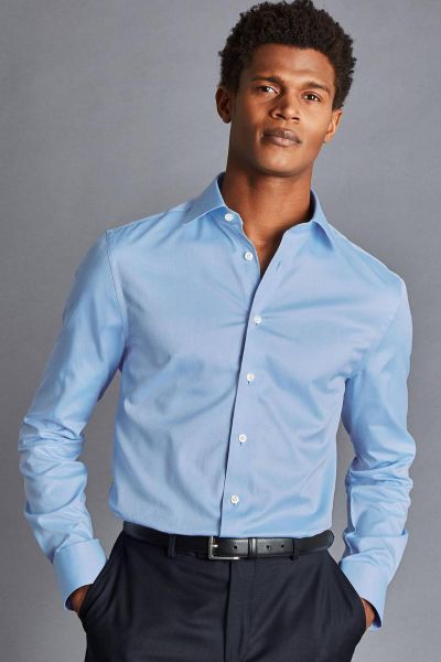 Sky Blue Egyptian Cotton Hampton Weave Slim Fit Shirt