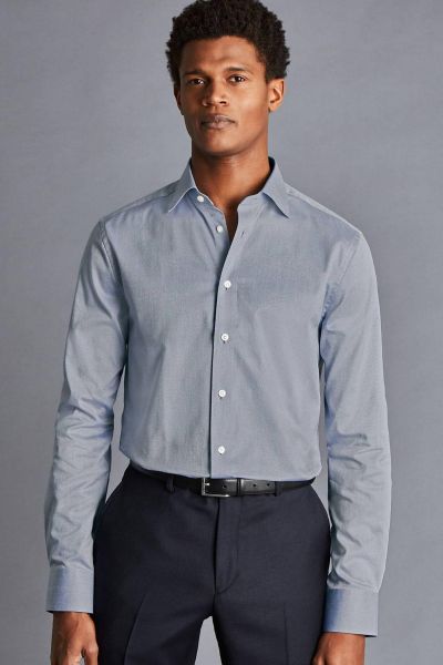 Steel Blue Egyptian Cotton Hampton Weave Slim Fit Shirt