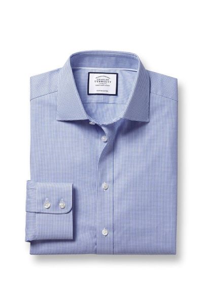 Ocean Blue Egyptian Cotton Twill Small Grid Check Classic Fit Shirt
