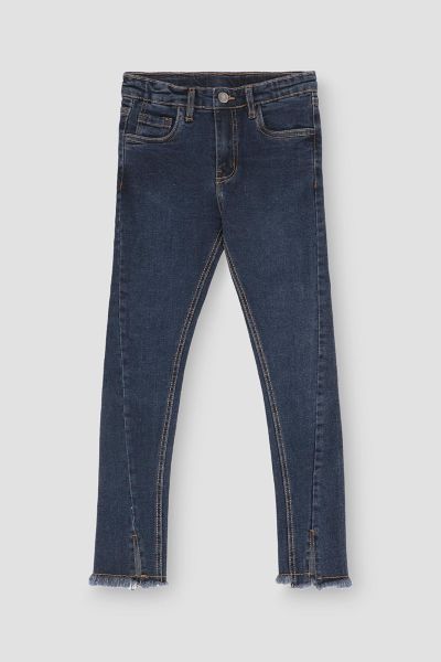 Dark Wash Frayed Denim Jeans
