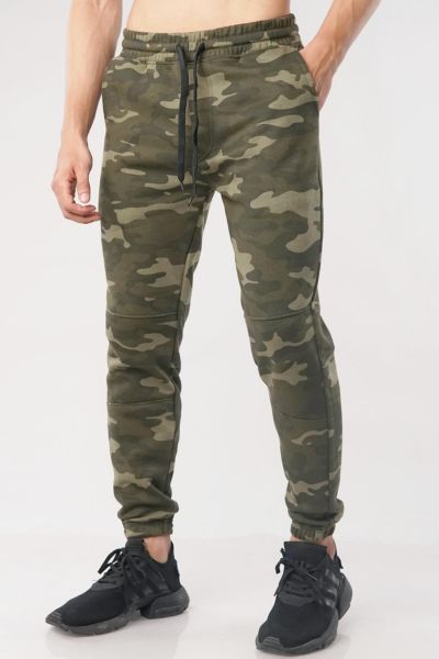 Green Camouflaged Cut and Sew Jogger Pants