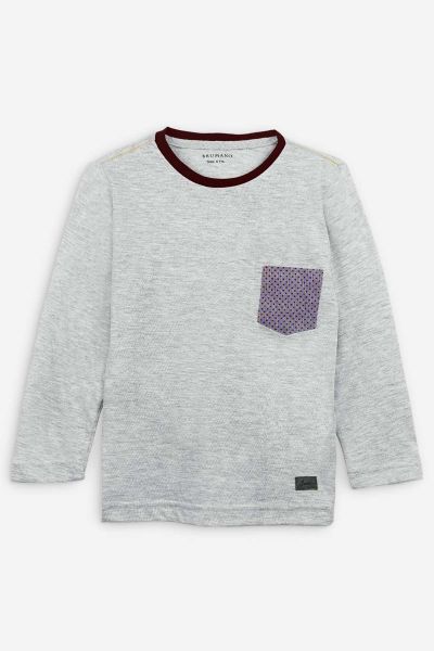 Grey Long Sleeve Casual T-Shirt With Pocket