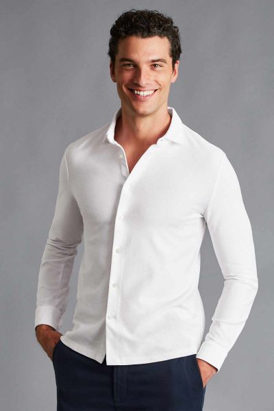 White Twill Long Sleeve Jersey Shirt