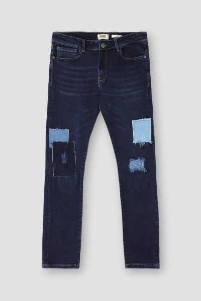 Dark Wash Patchwork Denim Jeans