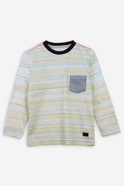 Multi Color Long Sleeve Casual T-Shirt With Pocket