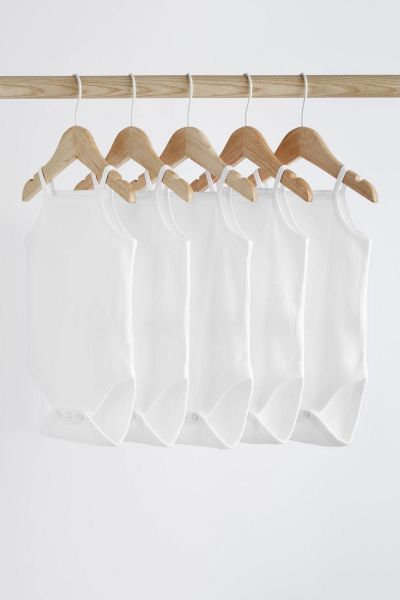 White Strappy Baby Bodysuits 5 Pack