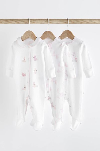 Pink Baby Embroidered Details Sleepsuit 3 Pack