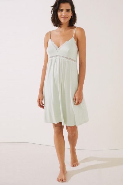 Short Nightgown With Green Lace Straps