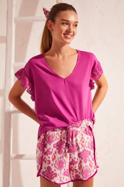 Purple 100% Cotton Swiss Embroidery T-Shirt