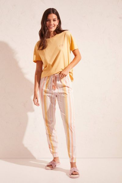Yellow Striped 100% Cotton Long Pajamas