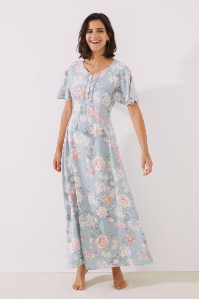 Long Blue Floral Print Dress