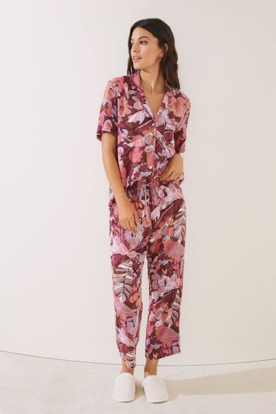 Printed Capri Long Shirt Pajamas