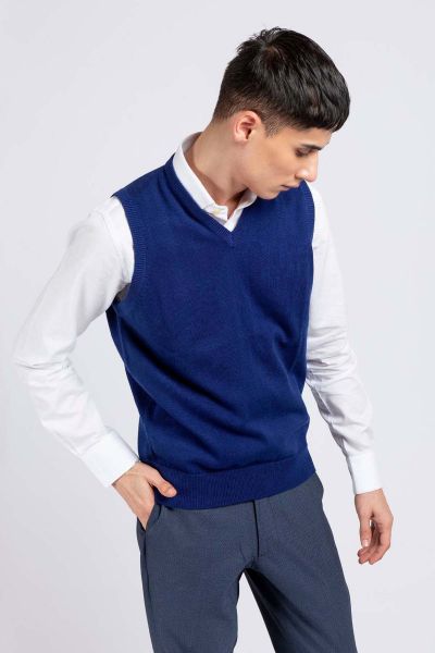 Royal Blue Wool Blended Sleeveless Sweater