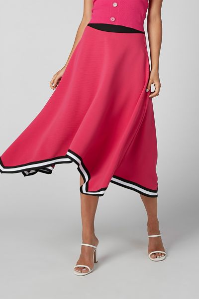 Textured Midi Skirt with Asymmetrical Hemline and Contrast Stripe