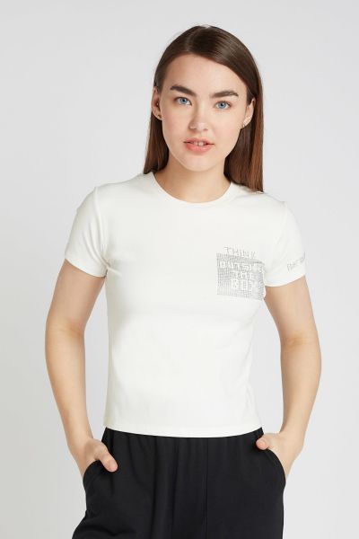 Embellished T-shirt with Crew Neck and Short Sleeves