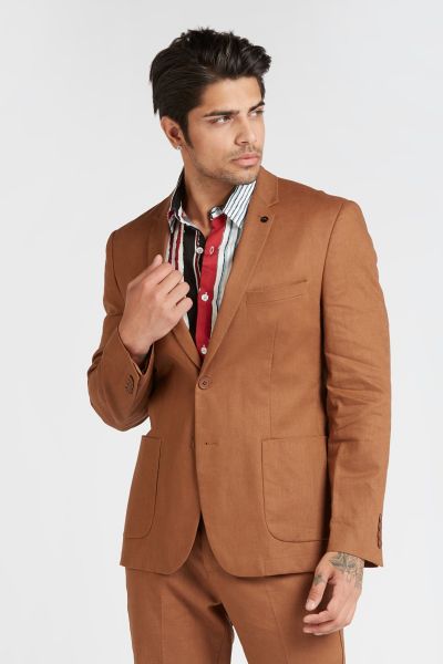 Iconic Solid Linen Blazer with Notched Lapel and Long Sleeves