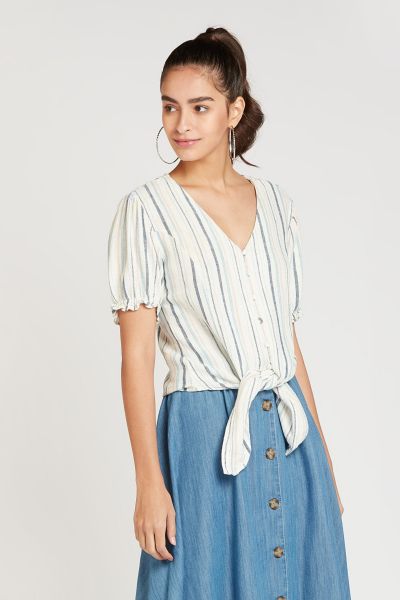 Lee Cooper Striped Top with Short Sleeves and Knot Detail