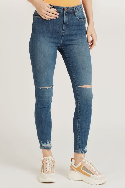 Distressed Jeans with Pocket Detail and Belt Loops