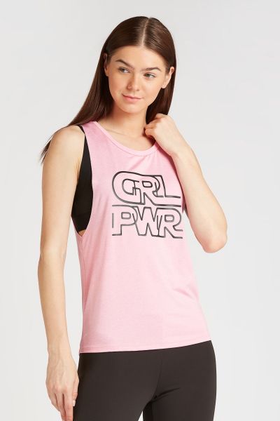 Text Printed Sleeveless T-Shirt with Scoop Neck