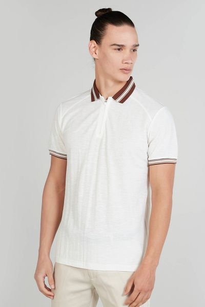 Textured Polo T-shirt with Short Sleeves