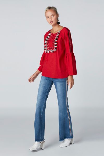 Embroidered Top with Round Neck and Flared Sleeves - Splash