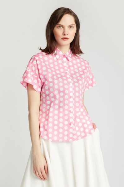 Slim Fit Polka Dot Print Shirt with Spread Collar and Short Sleeves