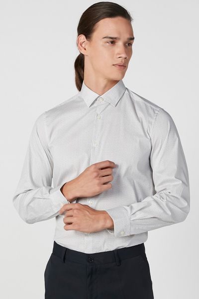 Textured Shirt with Long Sleeves and Spread Collar