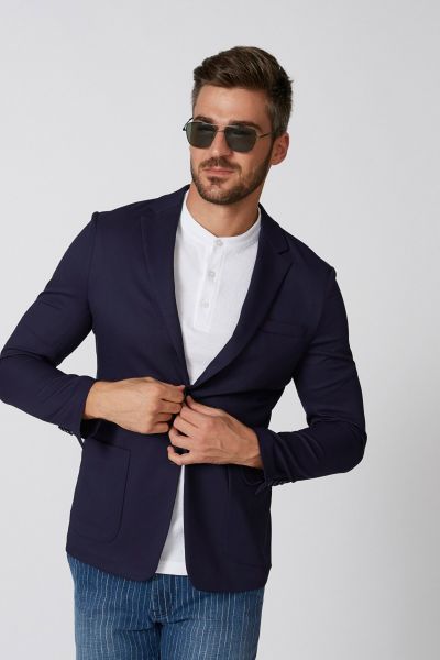Slim Fit Textured Blazer with Notched Lapel and Long Sleeves