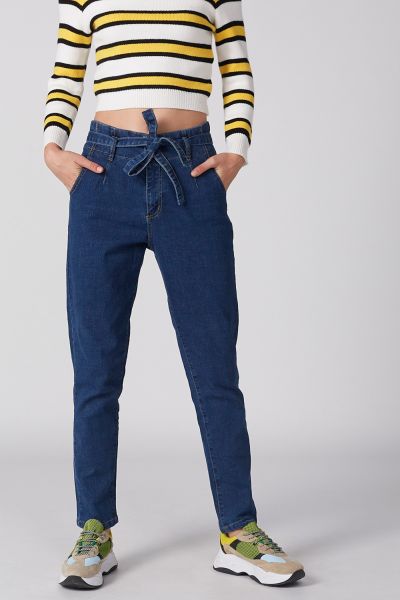 Full Length Jeans with Tie Up and Pocket Detail