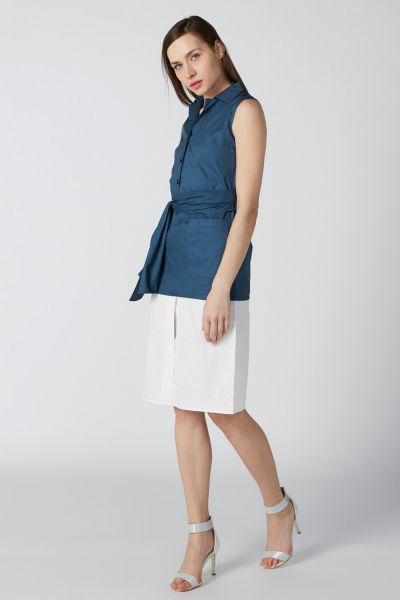 Sleeveless Collared Midi Dress with Pocket Detail and Tie Ups