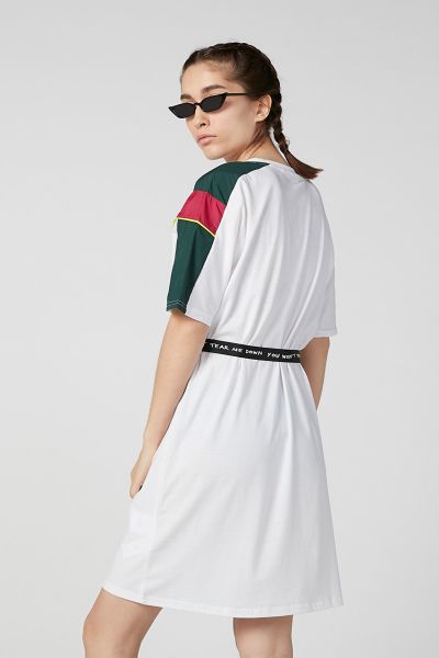 Colour Block Midi T-shirt Dress with Short Sleeves and Printed Belt