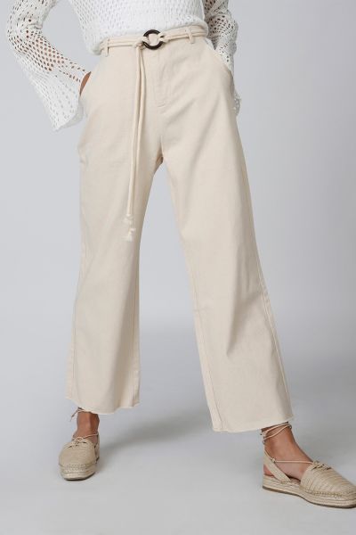 2Xtremz Solid Mid-Rise Flared Pants with Hoop-Accented Belt