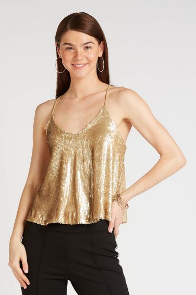 Sequin Detail Top with Scoop Neck and Spaghetti Straps