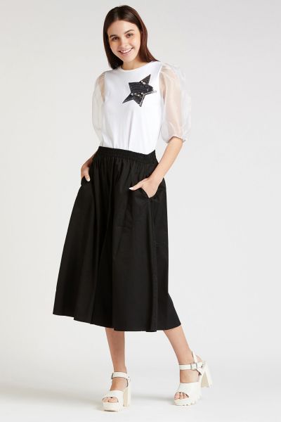 Solid Wide Leg Poplin Culottes with Pocket Detail