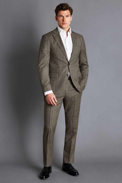Oatmeal Prince Of Wales Check Slim Fit Suit Trouser