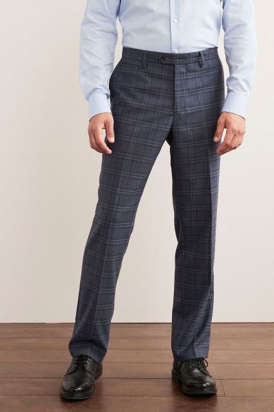 Mid Blue Trimmed Check Suit- Trousers
