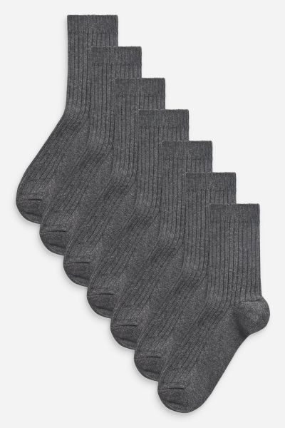 7 Pack Ribbed Cotton Rich Socks