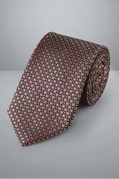 Gold And Wine Stain Resistant Patterned Silk Tie
