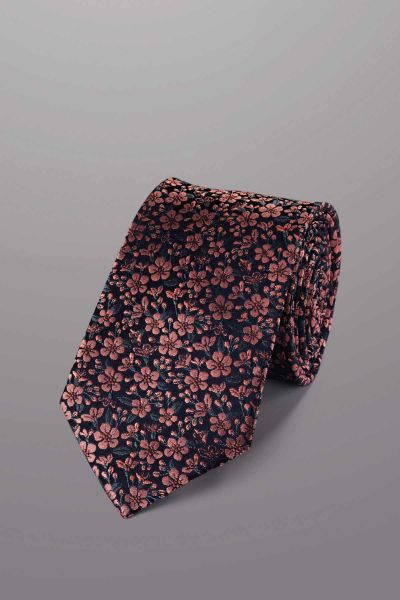 Salmon Pink And French Blue Floral Silk Tie