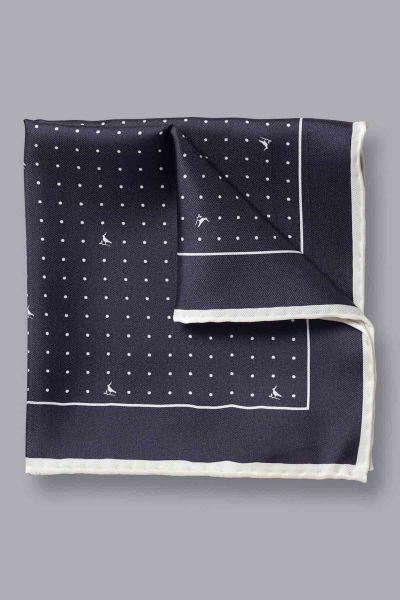 Ink Blue And White Spot Print Silk Pocket Square 