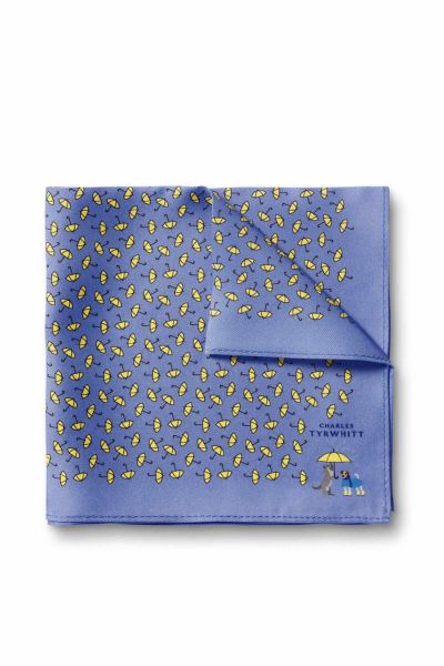 Cornflower Blue Raining Cats And Dogs Print Silk Pocket Square