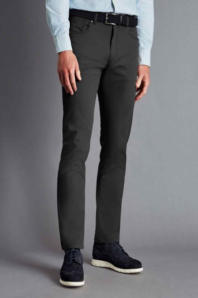 Charcoal Grey Washed Textured Slim Fit 5 Pocket Trouser