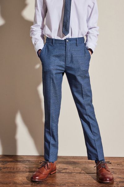 Bright Blue Check Skinny Fit Trousers